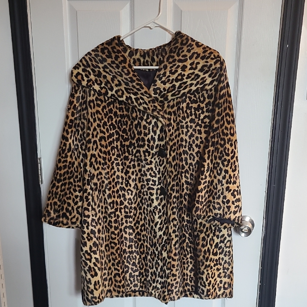 Vintage Faux Leopard Fur Swing Coat